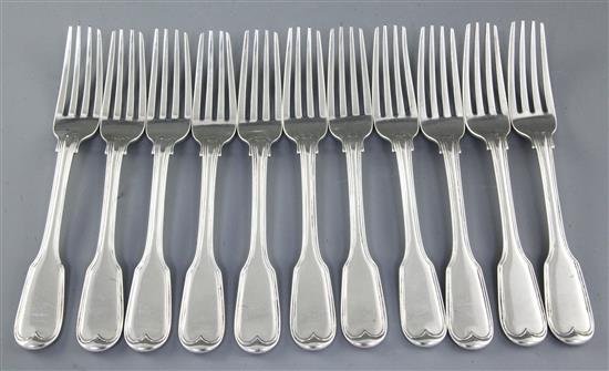 A set of eleven early Victorian silver table forks, Length 8”/200mm, Total Weight: 34.1oz/967grms